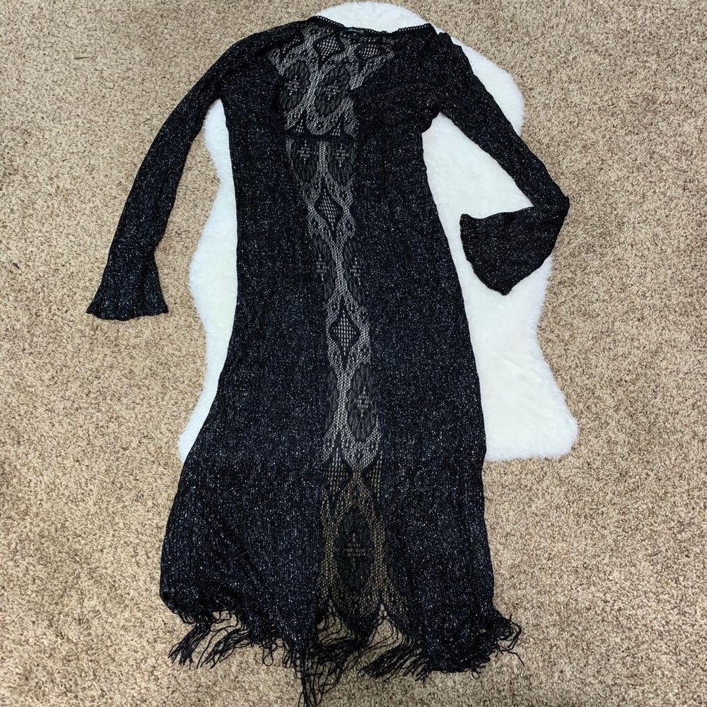 Arden B long duster lace metallic cardigan